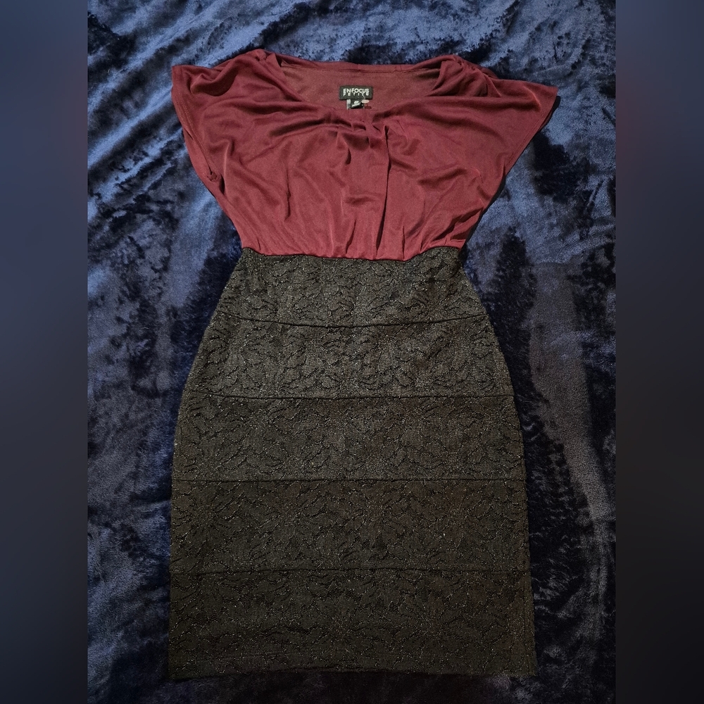 Elegant Burgundy and Black Lace Pencil Dress
